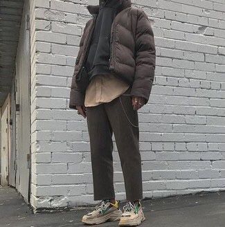 brown outfit | Winter outfits men, Puffer jacket outfit .