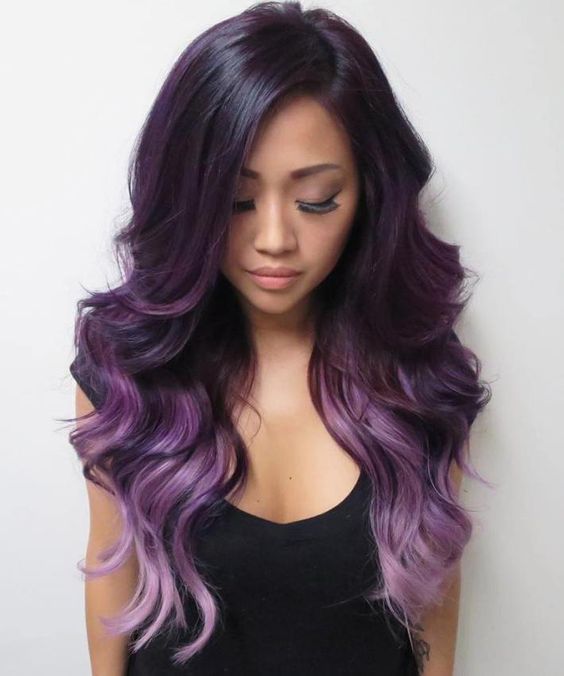 Picture Of ombre hair from dark purple to light purple and .