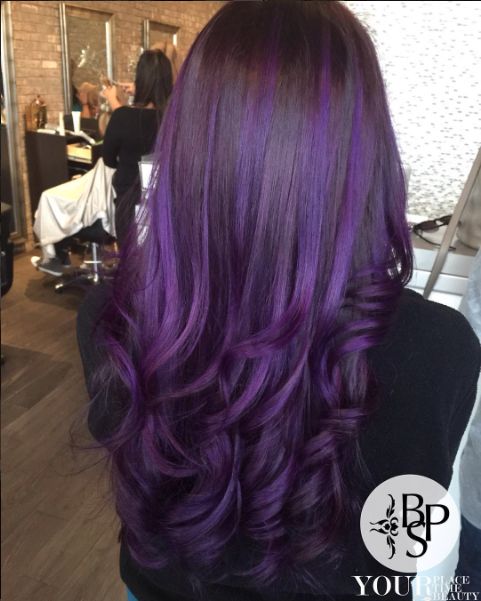 Purple balayage done by Angela and blowout by Mery | Purple hair .