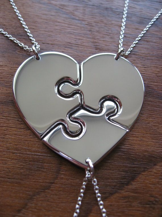 Three piece necklace best friend puzzle heart by GorjessJewellery .