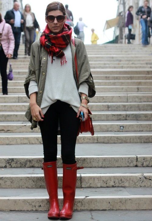 Pin by Sophia Good on Style Stuff | Red rain boots outfit .