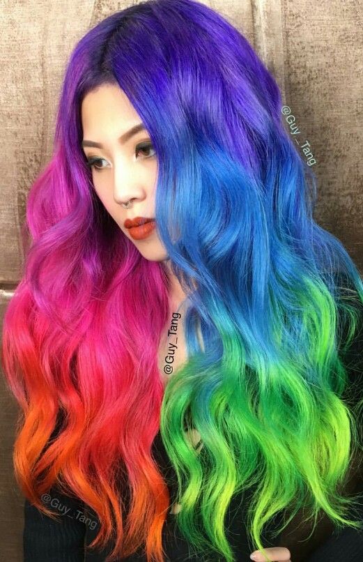 Green purple red blue rainbow dyed hair color by Guy Tang | Hair .