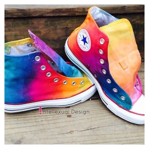 Tie Dye Ombre Rainbow Custom Converse Shoes ❤ liked on Polyvore .
