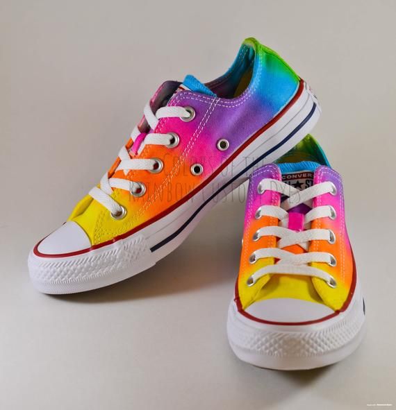Custom Dyed Neon Rainbow Converse All Star Low Top Shoes - Etsy .