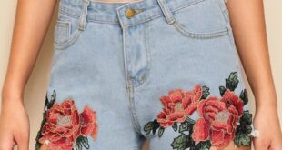 Floral Embroidered Raw Hem Denim Shorts | Denim shorts, Denim .