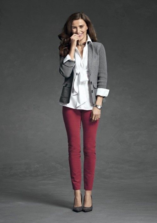 13 Red and Grey Work Outfits | Work fashion, Business casual .