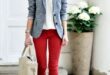 Red pants, white top and grey blazer | Ropa, Outfits, Mo