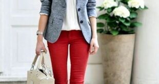 Red pants, white top and grey blazer | Ropa, Outfits, Mo