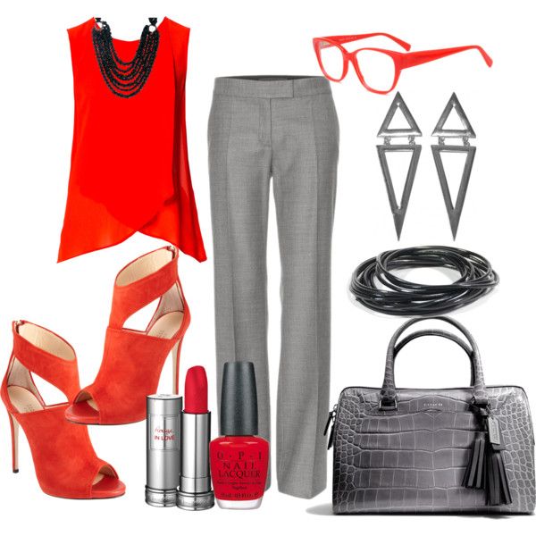 The Outfit of The Day: Office Style in Red & Grey | Fashion .