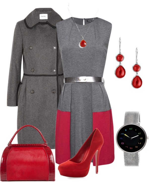 Gray and Red Dress" by doris610 ❤ liked on Polyvore | Fashion .