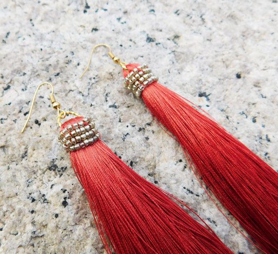 Tassel Earrings With beads orange Tassel Earrings red Earrings .