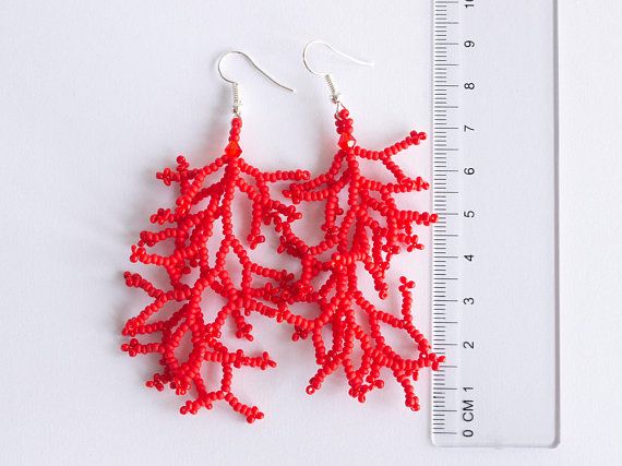 Red Coral Fringe Earrings Seed Bead Beaded Coral Branches - Etsy .