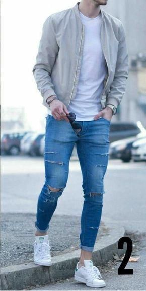 Ripped jeans outfit ideas for men #mensfashion #streetstyle .
