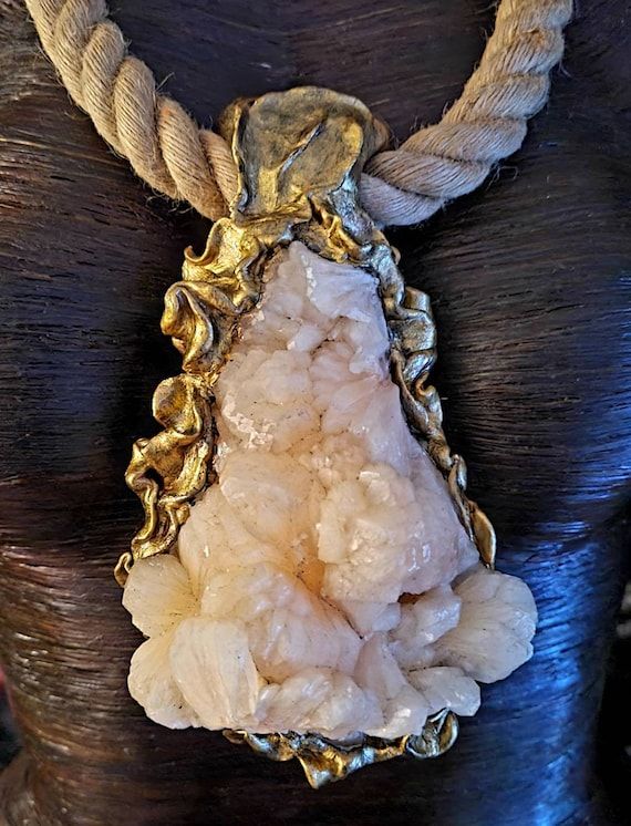 Sculpted Baroque Stilbite Statement Pendant on Jute Rope - Etsy .