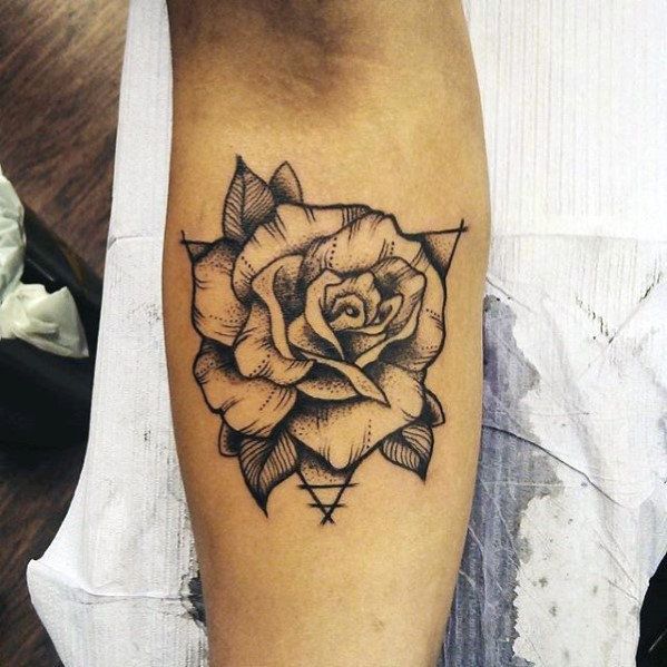 40 Geometric Rose Tattoo Designs For Men - Flower Ink Ideas .