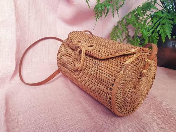 Summer Bag Brown Woven Circle Rattan Handbag Natural Fibre - Etsy .