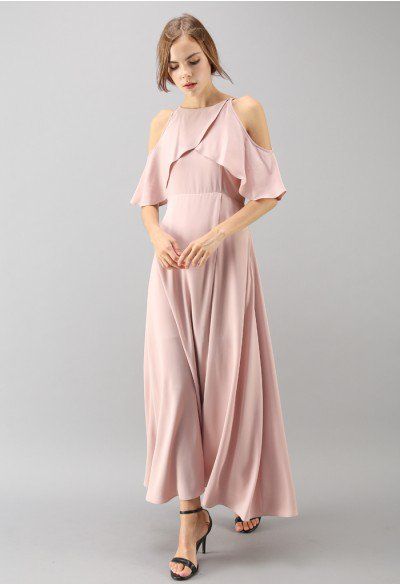 Sylphlike Pink Cold-Shoulder Maxi Dress | Cold shoulder maxi dress .