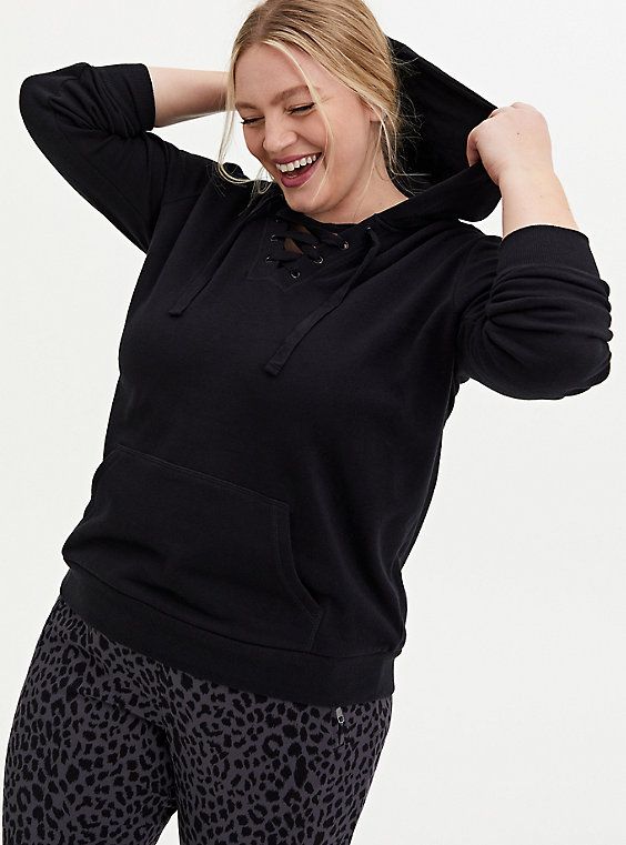 Classic Cozy Fleece Lace-Up Hoodie | Sweatshirt fleece, Plus size .