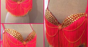 Neon Pink Fringed bra top with gold chains and rhinestones comes .