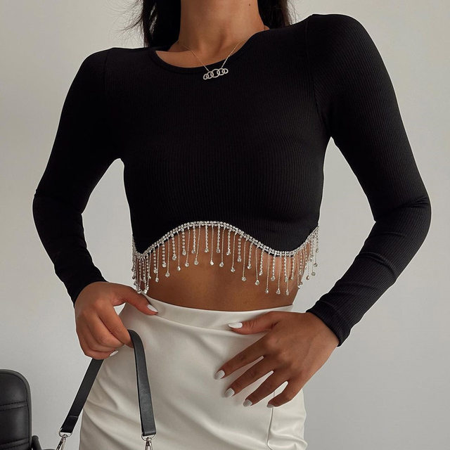 Corset Top Tassel Women's T-shirt Tight Clothes Y2k Sexy Crop Top .