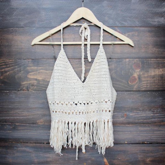 Crochet Festival Halter Top Fringed Top Summer Backless Top - Etsy .