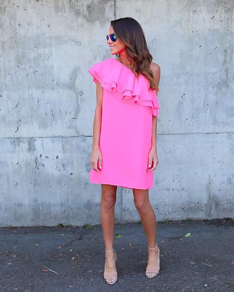 What A World One Shoulder Dress - Hot Pink | Dresses, One shoulder .