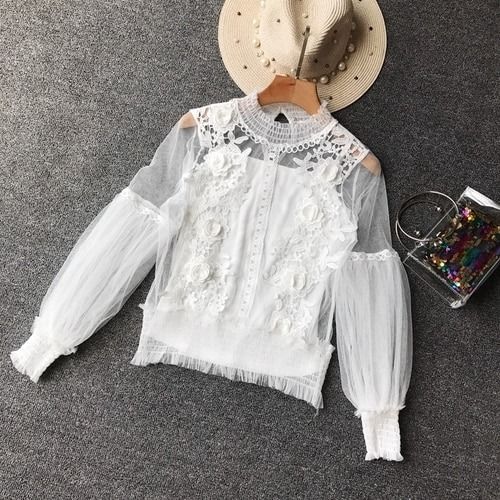 Lantern Sleeve Lace Blouse | Sheer lace blouse, Elegant shirt .