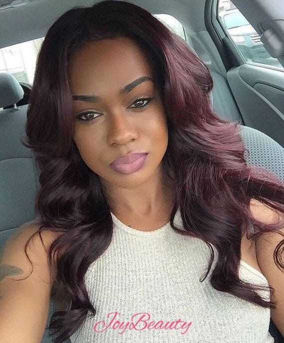 13x4 Frontal Lace WIG Human Hair Dark Burgundy - Etsy | Wine hair .