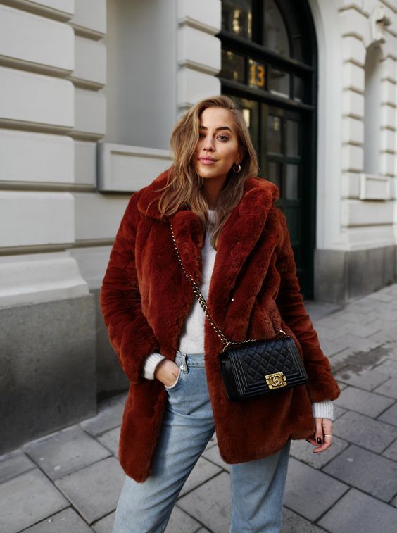 Brown Faux Fur Coat | Faux fur coats outfit, Fur coat outfit .