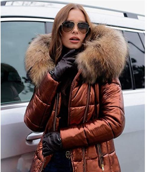 Aofur Womens Ladies Quilted Winter Coat Fur Collar Hooded Down .