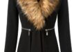 Black Fur Collar Long Sleeve Zipper Woolen Coat -SheIn(Sheinside .