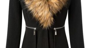 Black Fur Collar Long Sleeve Zipper Woolen Coat -SheIn(Sheinside .