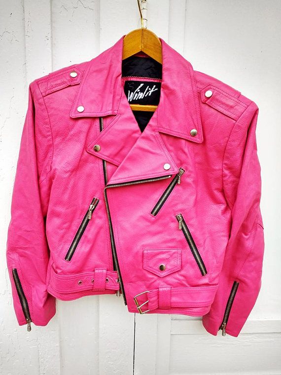 80's Hot Pink Biker Jacket Leather With Shoulder Pads | Etsy .