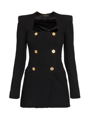 Versace Enver Satin Double Breasted Jacket Dress In Black .