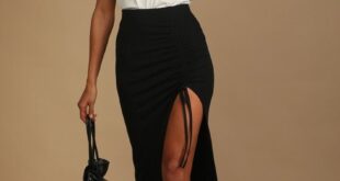 Simply Trendy Black Ribbed Ruched Drawstring Midi Skirt | Long .