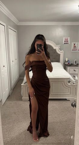 MAHOGANY SATIN GOWN – DDMINE | Classy prom dresses, Stunning prom .