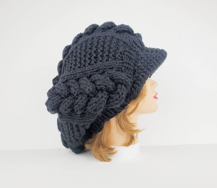 Chunky Knit Hat for Women Newsboy Cap Slouchy Beanie | Etsy .