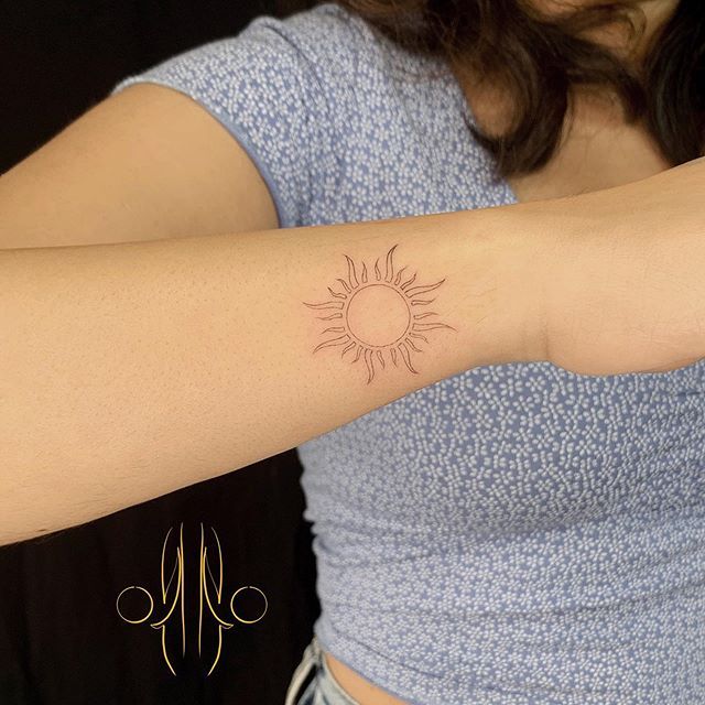 Delicate Sun Tattoo | Mini tattoos, Sun tattoo designs, Dainty tatto