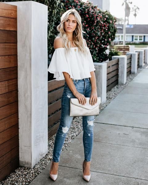 Slow Kiss Off The Shoulder Top - White – VICI | Mode, Mode jeans .