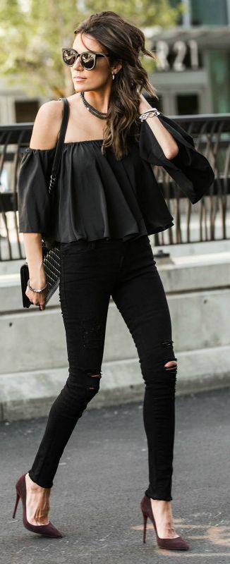 All Black & Off Shoulder Top. | All black outfit, Fashion, Casual .