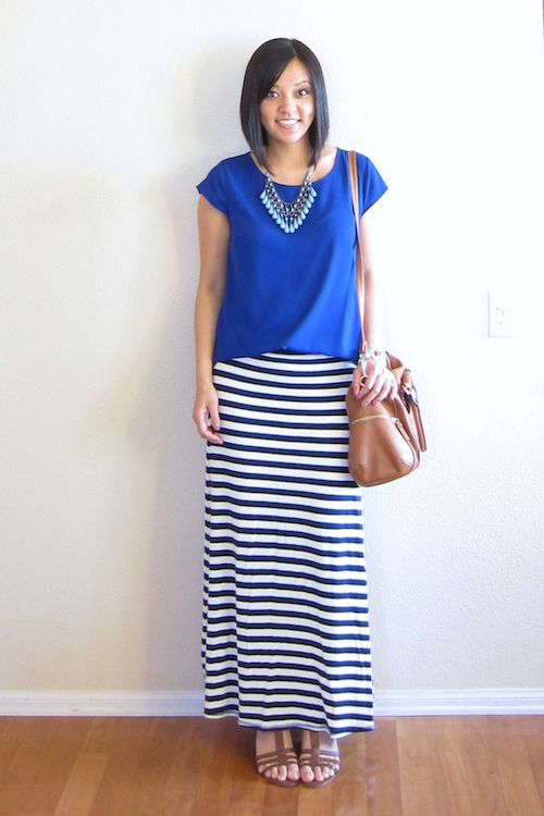 Breezy Blue | Striped maxi skirt outfit, Dresses casual fall, Maxi .