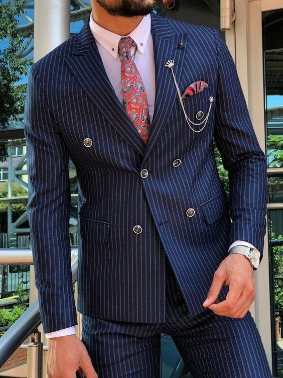 Buy Men Suits Formal Fashion Navy Blue Business Pin Stripe Suits .