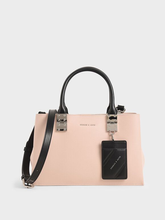 Double Top Handle Structured Bag, Pink, hi-res | Bags, Structured .