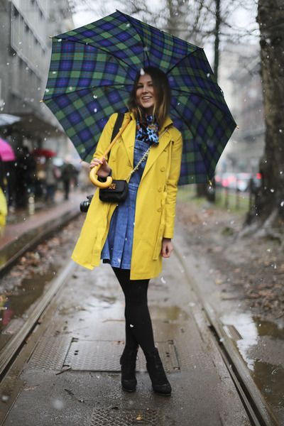 cute for rainy new york day | Raincoat outfit, Yellow raincoat .