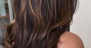 Shiny brunette with hints of balayage highlights | Gorgeous hair .