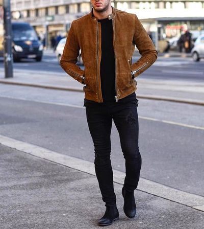 Men Tan brown fashion suede jacket, Men biker style casual fashion .