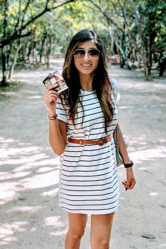 Cafe Society Navy Blue Striped Shirt Dress | White striped dress .