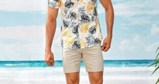 Men Beach Shirt Men Hawaiian Shirt Men Tropical Print Curved .