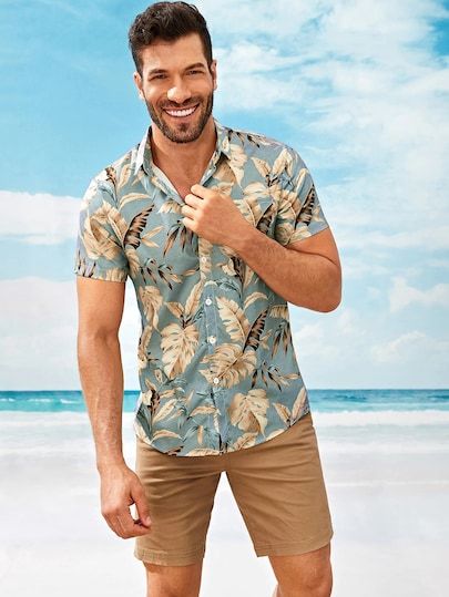 Men Tropical Print Hawaiian Shirt | Tropical print shirt, Tropical .