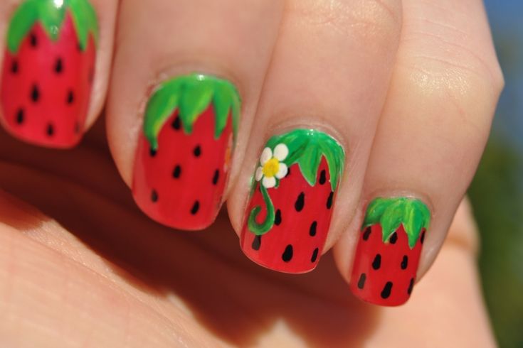 Sweet Summer Strawberries | Strawberry nail art, Fruit nail art .